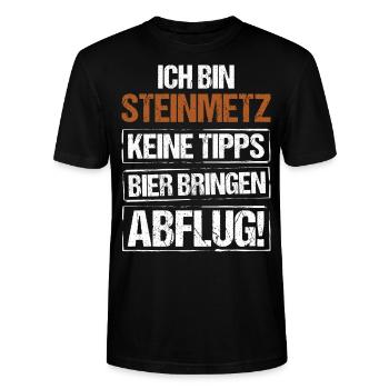 Ich bin Steinmetz - Bier bringen und Abflug - Stanley/Stella Unisex Bio-T-Shirt CRAFTER - Schwarz - Vorne - Alina (178cm) & Michal (187cm)