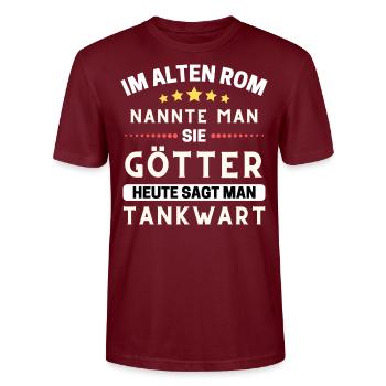 In ancient Rome, they were gods. Today petrol station attendant - Stanley/Stella CRAFTER Unisex Organic T-Shirt - burgundy - Front - Alina (178cm) & Michal (187cm)