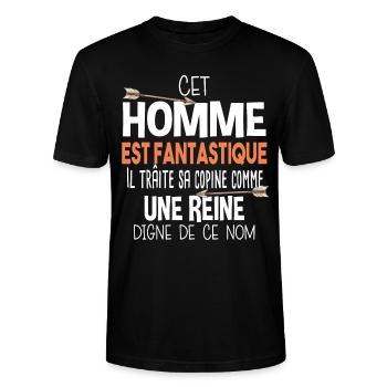 Homme Fantastique Reine Couple Cadeau Amour Humour - T-shirt bio CRAFTER Stanley Stella Unisexe - noir - Devant - Alina (178cm) & Michal (187cm)