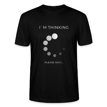 Im Thinking Please Wait Gamer Shirt - Stanley/Stella Unisex Bio-T-Shirt CRAFTER - Schwarz - Vorne - Alina (178cm) & Michal (187cm)