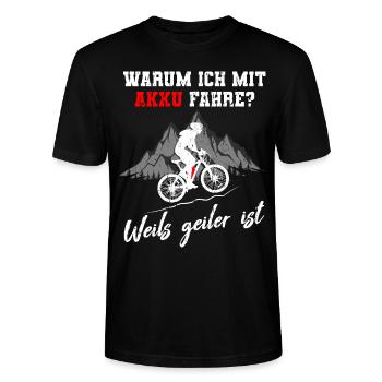Warum ich mit Akku fahre E-Bike Mountainbike - Stanley/Stella Unisex Bio-T-Shirt CRAFTER - Schwarz - Vorne - Alina (178cm) & Michal (187cm)