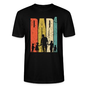 Dad hoch 4 Vater 4 Kinder vierfacher Papa Geschenk - Stanley/Stella Unisex Bio-T-Shirt CRAFTER - Schwarz - Vorne - Alina (178cm) & Michal (187cm)