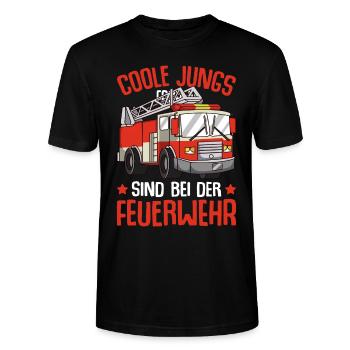 Coole Jungs gehen zur Feuerwehr Feuerwehrmann - Stanley/Stella Unisex Bio-T-Shirt CRAFTER - Schwarz - Vorne - Alina (178cm) & Michal (187cm)