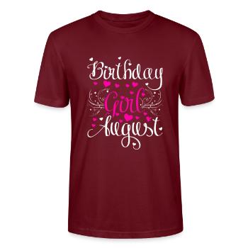 Geburtstagsmädchen August - Stanley/Stella Unisex Bio-T-Shirt CRAFTER - Burgunderrot - Vorne - Alina (178cm) & Michal (187cm)