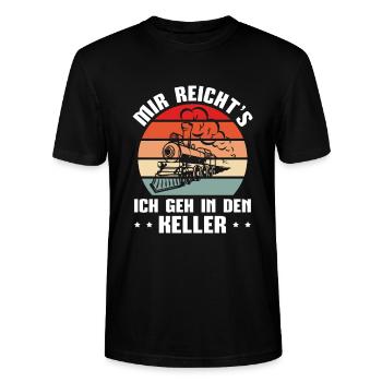 Modelleisenbahn Lokomotive Modelleisenbahner - Stanley/Stella Unisex Bio-T-Shirt CRAFTER - Schwarz - Vorne - Alina (178cm) & Michal (187cm)