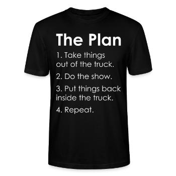 STAGEHAND CREW PLAN Lichttechniker Geschenk - Stanley/Stella Unisex Bio-T-Shirt CRAFTER - Schwarz - Vorne - Alina (178cm) & Michal (187cm)