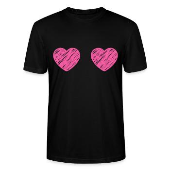 BOOBIES Breast Cancer Gift Pink Ribbon - Stanley/Stella CRAFTER Unisex Organic T-Shirt - black - Front - Alina (178cm) & Michal (187cm)