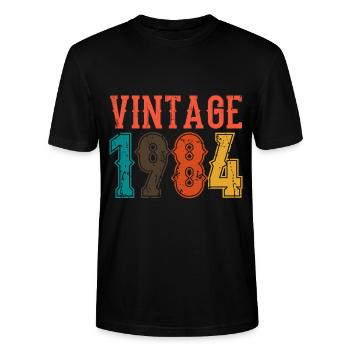 Geburtstag Papa Vintage 1984 - Stanley/Stella Unisex Bio-T-Shirt CRAFTER - Schwarz - Vorne - Alina (178cm) & Michal (187cm)