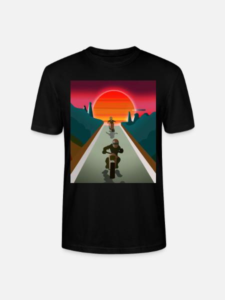 Vaporwave Aesthetic Sunset Mountains - Stanley/Stella CRAFTER Unisex Organic T-Shirt - black
