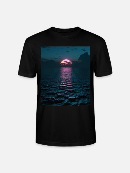 Vaporwave Aesthetic Sunset Sea - Stanley/Stella CRAFTER Unisex Organic T-Shirt - black