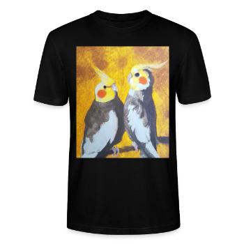 Cockatiel Couple Gustav Klimt Style - Stanley/Stella CRAFTER Unisex Organic T-Shirt - black - Front - Alina (178cm) & Michal (187cm)