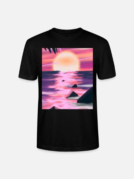 Vaporwave Sun Synthwave Sunset - Stanley/Stella CRAFTER Unisex Organic T-Shirt - black