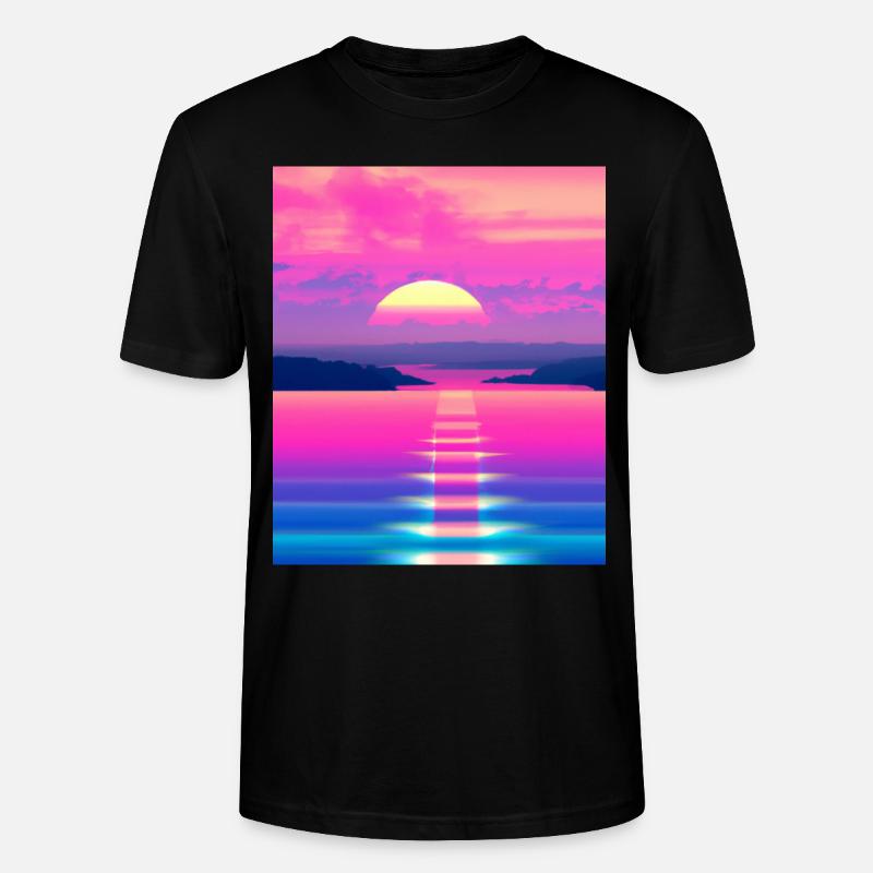 Vaporwave Sun Synthwave Sunset - T-shirt bio CRAFTER Stanley Stella Unisexe - noir