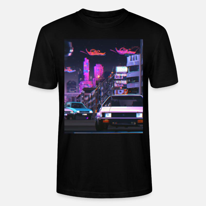 Vaporwave Esthétique Synthwave Car - T-shirt bio CRAFTER Stanley Stella Unisexe - noir