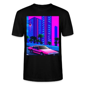 Vaporwave Aesthetic Synthwave City - Stanley/Stella Unisex Bio-T-Shirt CRAFTER - Schwarz - Vorne - Alina (178cm) & Michal (187cm)