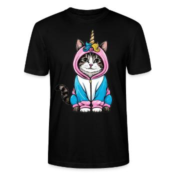 Einhorn Katze - Stanley/Stella Unisex Bio-T-Shirt CRAFTER - Schwarz - Vorne - Alina (178cm) & Michal (187cm)