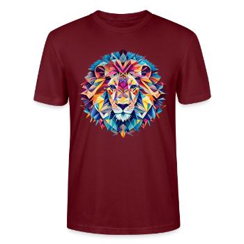 Geometrische Fauna, Löwe, Geo Wild - Stanley/Stella Unisex Bio-T-Shirt CRAFTER - Burgunderrot - Vorne - Alina (178cm) & Michal (187cm)