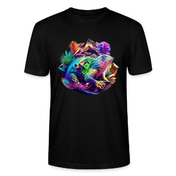 Geometrische Fauna, Leguan, Geo wild - Stanley/Stella Unisex Bio-T-Shirt CRAFTER - Schwarz - Vorne - Alina (178cm) & Michal (187cm)