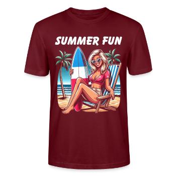 Summer Beach Haute Couture - Stanley/Stella CRAFTER Unisex Organic T-Shirt - burgundy - Front - Alina (178cm) & Michal (187cm)