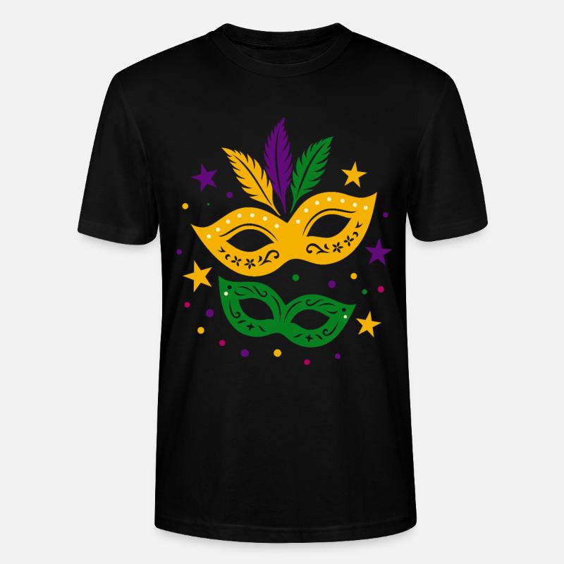 Karneval Masken mit Sternen & bunten Federn - Stanley/Stella Unisex Bio-T-Shirt CRAFTER - Schwarz