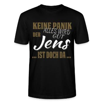 Jens - Keine Panik - lustiges Geschenk - Stanley/Stella Unisex Bio-T-Shirt CRAFTER - Schwarz - Vorne - Alina (178cm) & Michal (187cm)