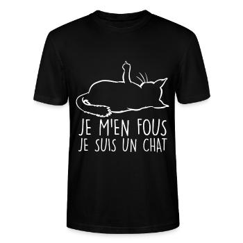 Chat humour Je M'en Fous Doigt D'honneur - T-shirt bio CRAFTER Stanley Stella Unisexe - noir - Devant - Alina (178cm) & Michal (187cm)