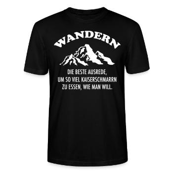 Wandern Kaiserschmarrn Berge Lustiger Spruch - Stanley/Stella Unisex Bio-T-Shirt CRAFTER - Schwarz - Vorne - Alina (178cm) & Michal (187cm)