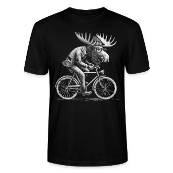 Lustiges Fahrradmotiv mit Elch für Hobbyradler - Stanley/Stella Unisex Bio-T-Shirt CRAFTER - Schwarz - Vorne - Alina (178cm) & Michal (187cm)