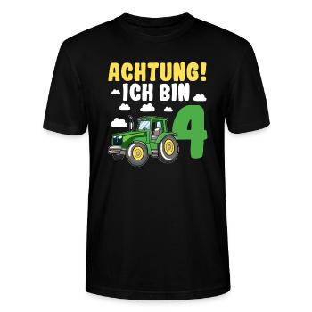 Achtung Ich Bin 4 | 4. Traktor Geburtstag Jungen - Stanley/Stella Unisex Bio-T-Shirt CRAFTER - Schwarz - Vorne - Alina (178cm) & Michal (187cm)