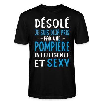 Désolé déjà pris par une pompière sexy - T-shirt bio CRAFTER Stanley Stella Unisexe - noir - Devant - Alina (178cm) & Michal (187cm)