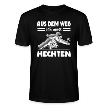Aus dem Weg ich muss Hechten | Faustball - Stanley/Stella Unisex Bio-T-Shirt CRAFTER - Schwarz - Vorne - Alina (178cm) & Michal (187cm)