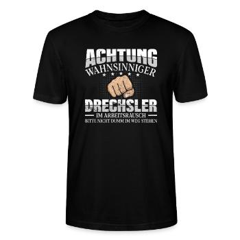 Drechsler Achtung wahnsinniger Drechseln - Stanley/Stella Unisex Bio-T-Shirt CRAFTER - Schwarz - Vorne - Alina (178cm) & Michal (187cm)
