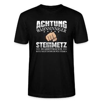 Steinmetz Achtung wahnsinniger Steinhauer - Stanley/Stella Unisex Bio-T-Shirt CRAFTER - Schwarz - Vorne - Alina (178cm) & Michal (187cm)