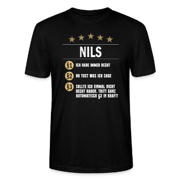 Nils Habe immer Recht Namenstag - Stanley/Stella Unisex Bio-T-Shirt CRAFTER - Schwarz - Vorne - Alina (178cm) & Michal (187cm)