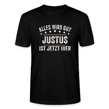 Justus Vorname Name Geburtstag - Stanley/Stella Unisex Bio-T-Shirt CRAFTER - Schwarz - Vorne - Alina (178cm) & Michal (187cm)