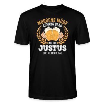 Justus First Name Name Birthday Beer drinking - Stanley/Stella CRAFTER Unisex Organic T-Shirt - black - Front - Alina (178cm) & Michal (187cm)