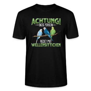 Wellensittich Vogel - Stanley/Stella Unisex Bio-T-Shirt CRAFTER - Schwarz - Vorne - Alina (178cm) & Michal (187cm)