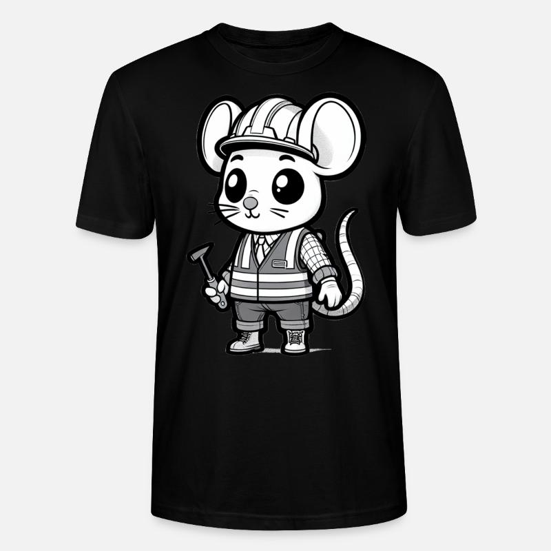 Cute Mouse Construction Worker - Stanley/Stella CRAFTER Unisex Organic T-Shirt - black