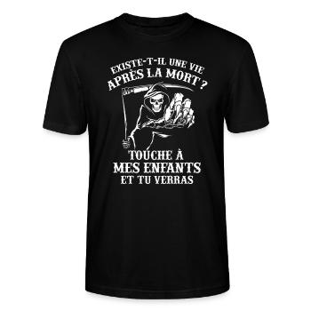 T-shirt Parents - Touche à mes enfants - T-shirt bio CRAFTER Stanley Stella Unisexe - noir - Devant - Alina (178cm) & Michal (187cm)