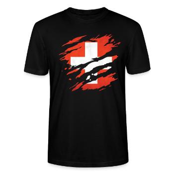 Schweiz - Nationalfahne, Kratzer, Risse - Stanley/Stella Unisex Bio-T-Shirt CRAFTER - Schwarz - Vorne - Alina (178cm) & Michal (187cm)