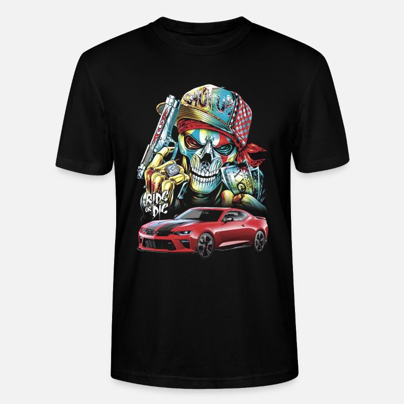 Schädel, Mutig, Rotes Auto - Stanley/Stella Unisex Bio-T-Shirt CRAFTER - Schwarz