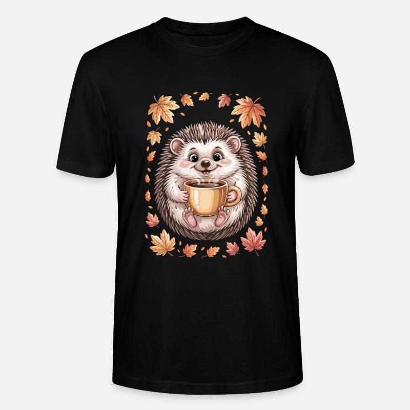 Herbstlicher Igel mit Kaffeebecher - Stanley/Stella Unisex Bio-T-Shirt CRAFTER - Schwarz
