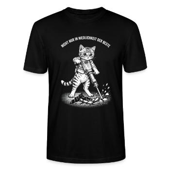 Bauarbeiter mit Niedlichkeit, Handwerker Katze - Stanley/Stella Unisex Bio-T-Shirt CRAFTER - Schwarz - Vorne - Alina (178cm) & Michal (187cm)