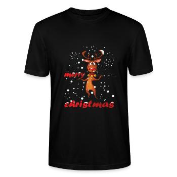 Rentier Rudolf rote Nase Weihnachten merry xmas - Stanley/Stella Unisex Bio-T-Shirt CRAFTER - Schwarz - Vorne - Alina (178cm) & Michal (187cm)
