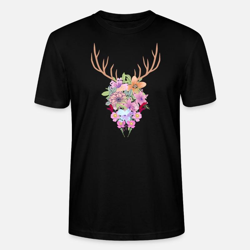 Blumen Geweih - Stanley/Stella Unisex Bio-T-Shirt CRAFTER - Schwarz