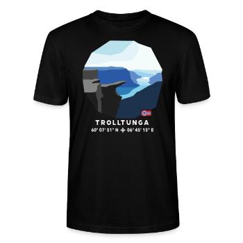 Trolltunga Fels Hardangerfjord Norwegen Flagge - Stanley/Stella Unisex Bio-T-Shirt CRAFTER - Schwarz - Vorne - Alina (178cm) & Michal (187cm)