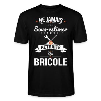 Sous-estimer un retraité qui bricole - T-shirt bio CRAFTER Stanley Stella Unisexe - noir - Devant - Alina (178cm) & Michal (187cm)