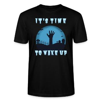 "It's time to wake up", Réveil Zombie Halloween - T-shirt bio CRAFTER Stanley Stella Unisexe - noir - Devant - Alina (178cm) & Michal (187cm)
