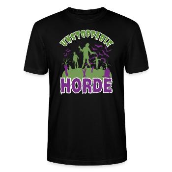 "Unstoppable Horde", Halloween Zombie Horde - Stanley/Stella CRAFTER Unisex Organic T-Shirt - black - Front - Alina (178cm) & Michal (187cm)