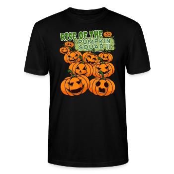 "Pumpkin Squad", Kürbis Erwachen Halloween - Stanley/Stella Unisex Bio-T-Shirt CRAFTER - Schwarz - Vorne - Alina (178cm) & Michal (187cm)